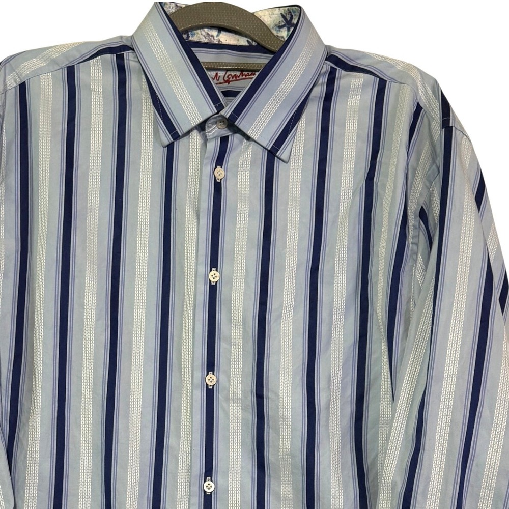 Robert Graham Mens XL Long Sleeve Button Up‎ Shirt Striped Cotton
